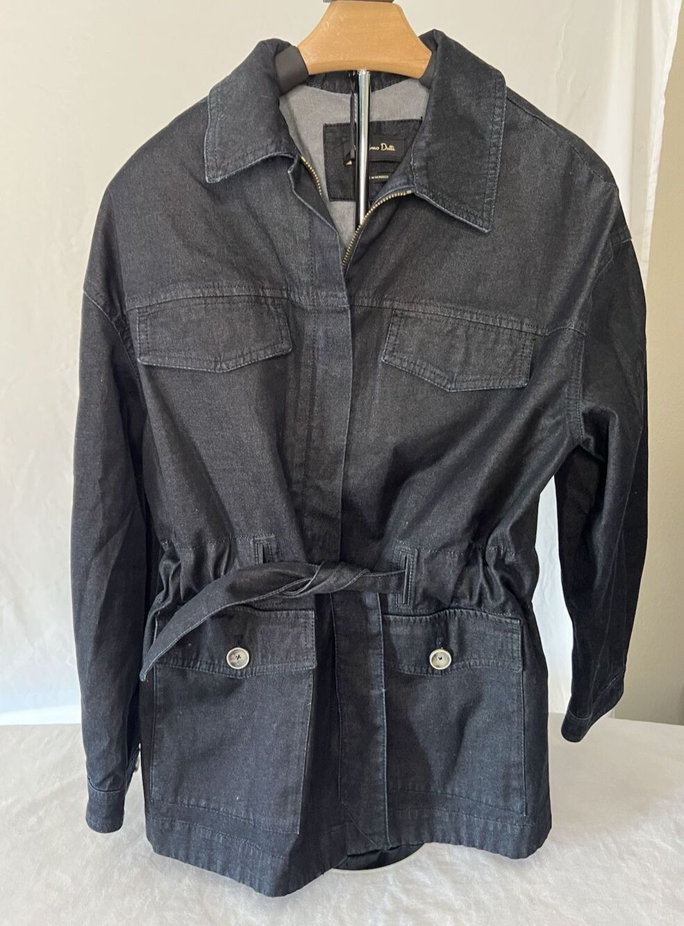 NWT Massimo Dutti Women’s Denim Utility Jacket Belted Zip Dark Wash Med
